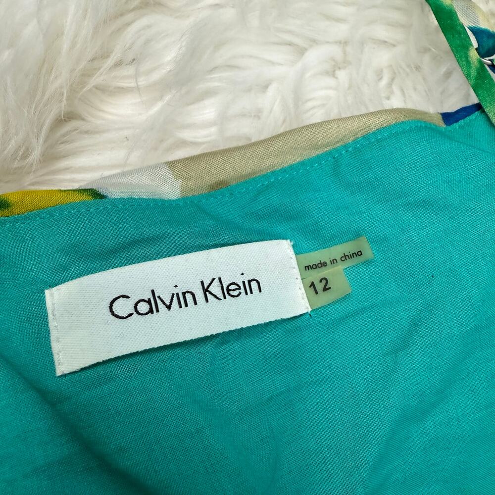 Calvin Klein Women's Spaghetti Strap Ruched‎ Cocktail Dress Size 12 Blue Floral - Picture 4 of 16